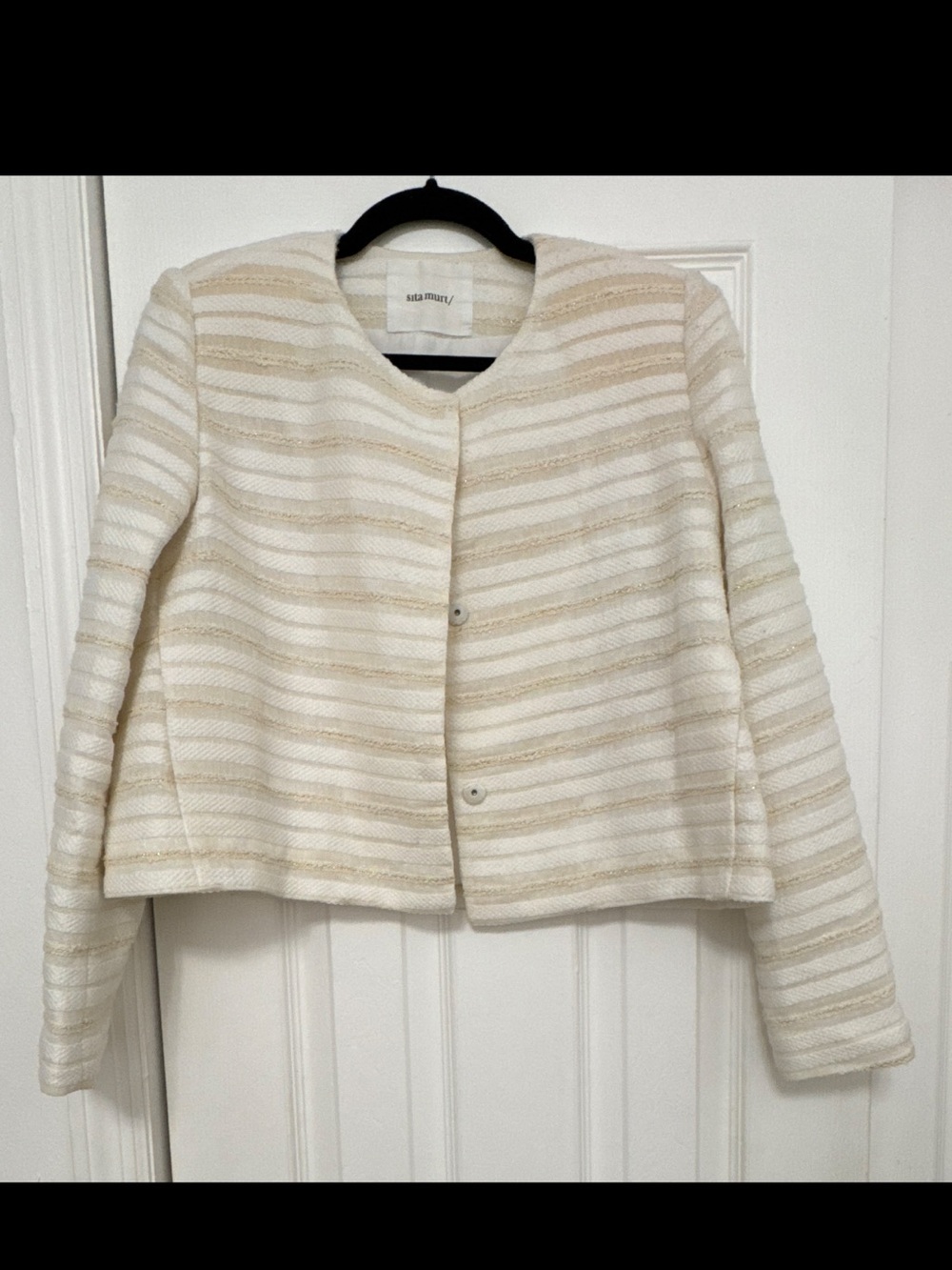 SITA MURT/ Cream Ivory Textured Jacket – Gold Detail – Button Front